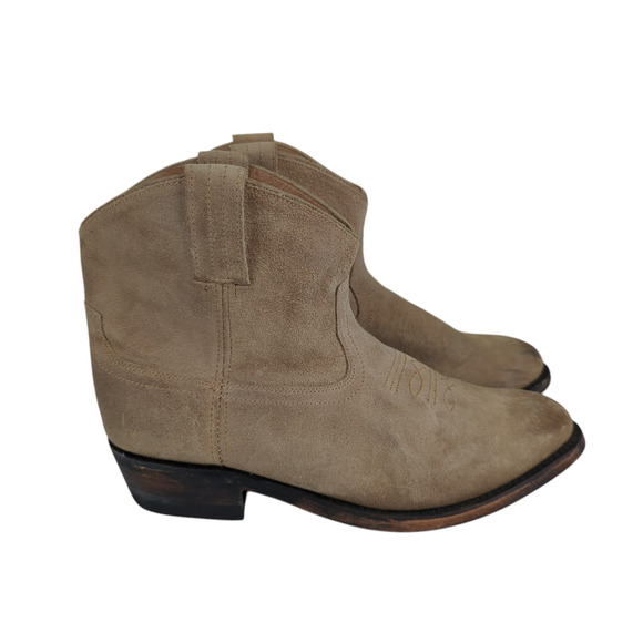 Steve Madden Autry Western Bootie Suede Leather Boots Ankle Short Womens 7 Beige - Picture 1 of 7